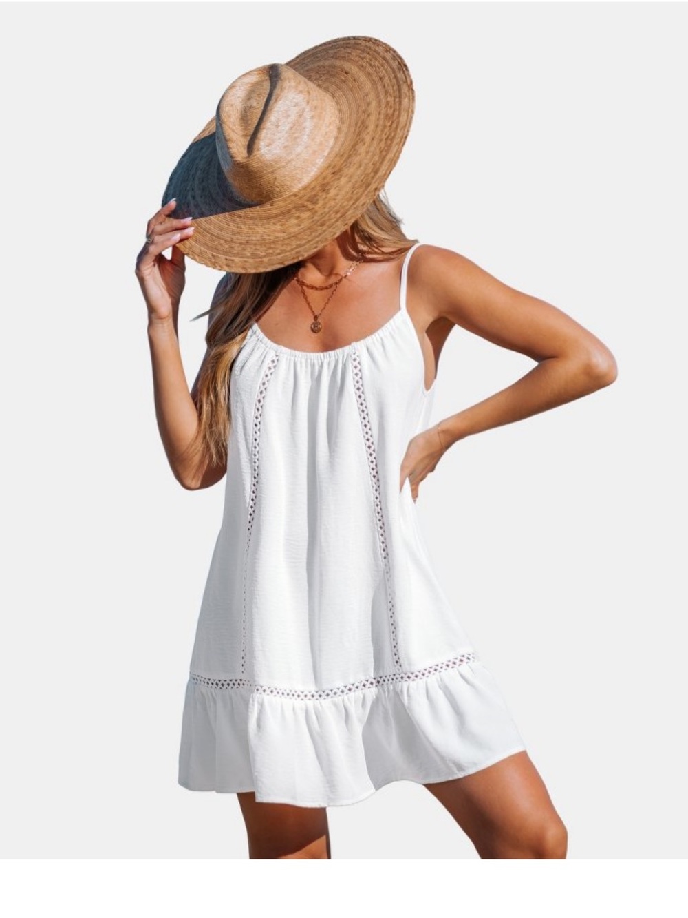 NWT Cupshe Women’s White Spaghetti-Strap Beach Cover-Up Dress